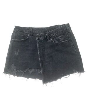 Agolde Criss Cross Distressed Jean Denim Mini Skirt Size 30 In Pivot Wash Black